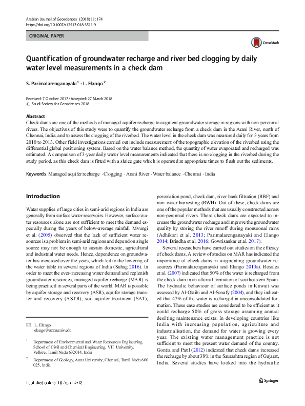 (PDF) Quantification of groundwater recharge and river bed clogging by ...