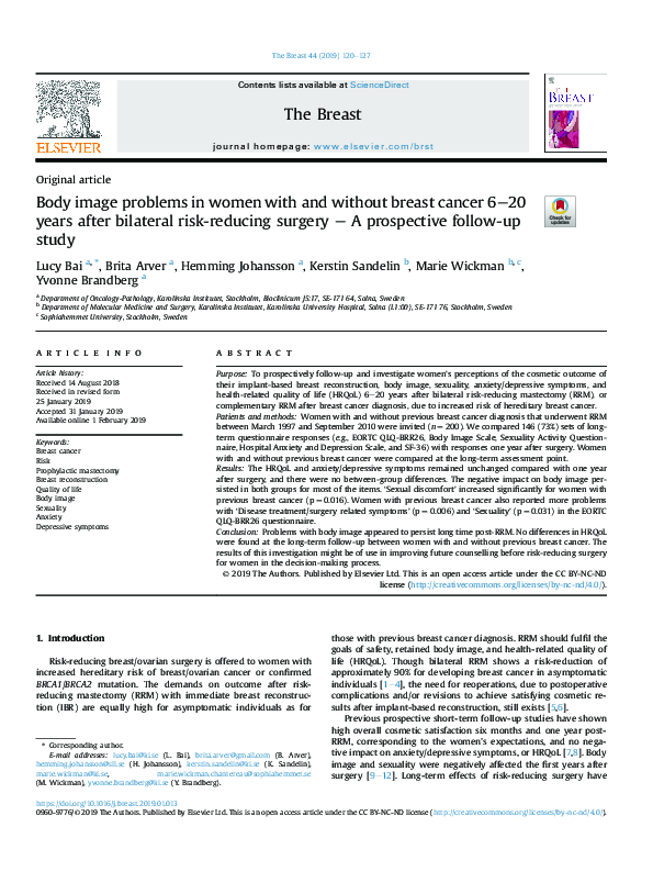 (PDF) Body image problems in women with and without breast cancer 6–20 ...