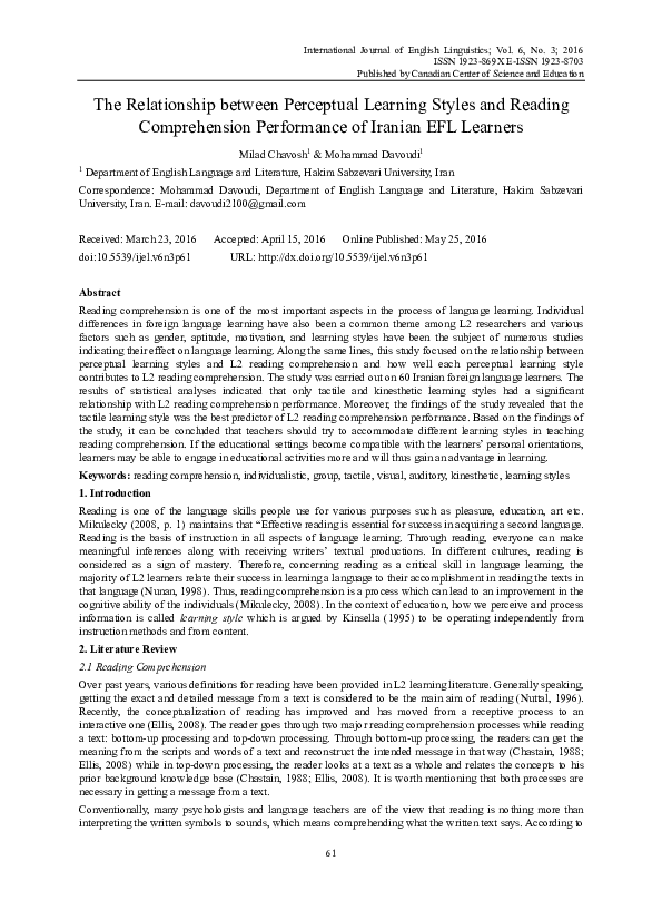 The relationship between perceptual learning style preferences and ...