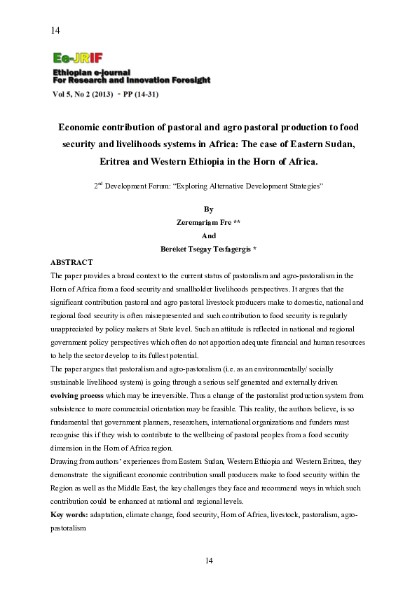 (PDF) Economic contribution of pastoral and agro pastoral production to ...