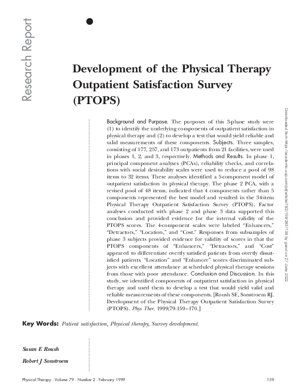 (PDF) Development of the Physical Therapy Outpatient Satisfaction ...