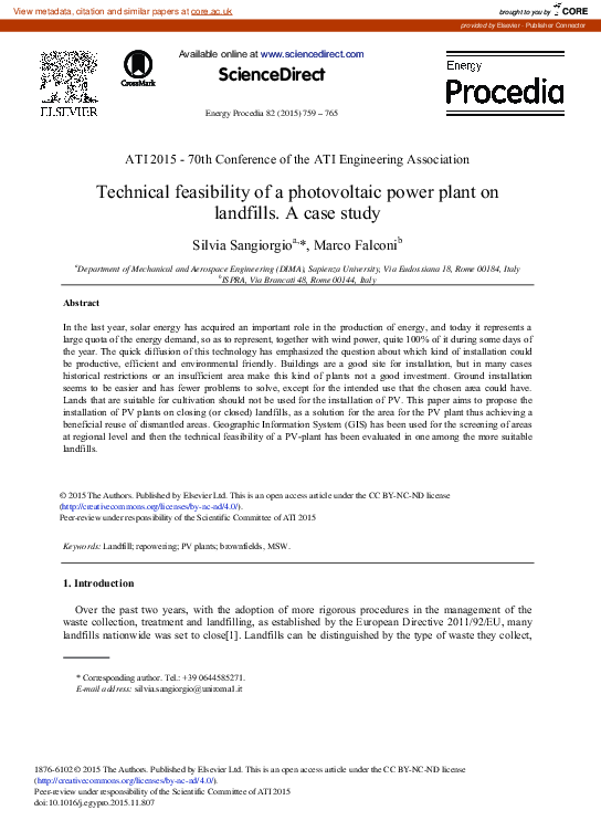 (PDF) Technical Feasibility of a Photovoltaic Power Plant on Landfills ...