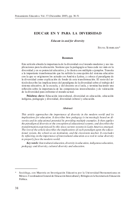 (PDF) Educar en y para la diversidad