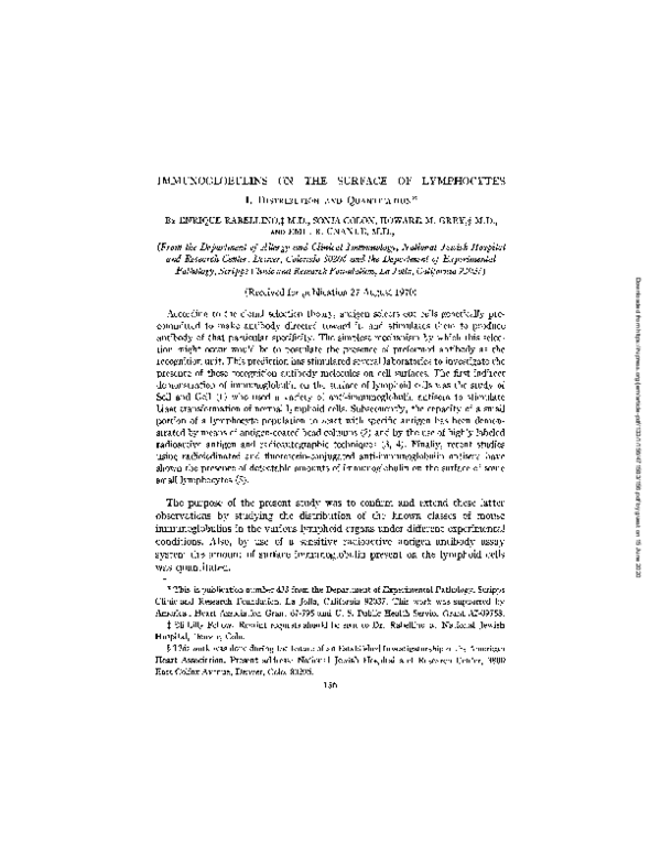 (PDF) Immunoglobulins on the Surface of Lymphocytes I. Distribution