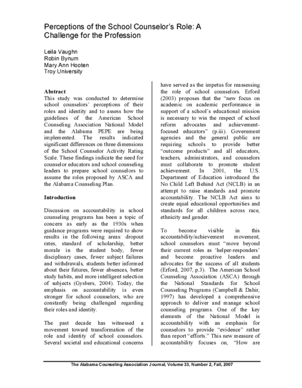 (PDF) Perceptions of the School Counselor's Role: A Challenge for the ...