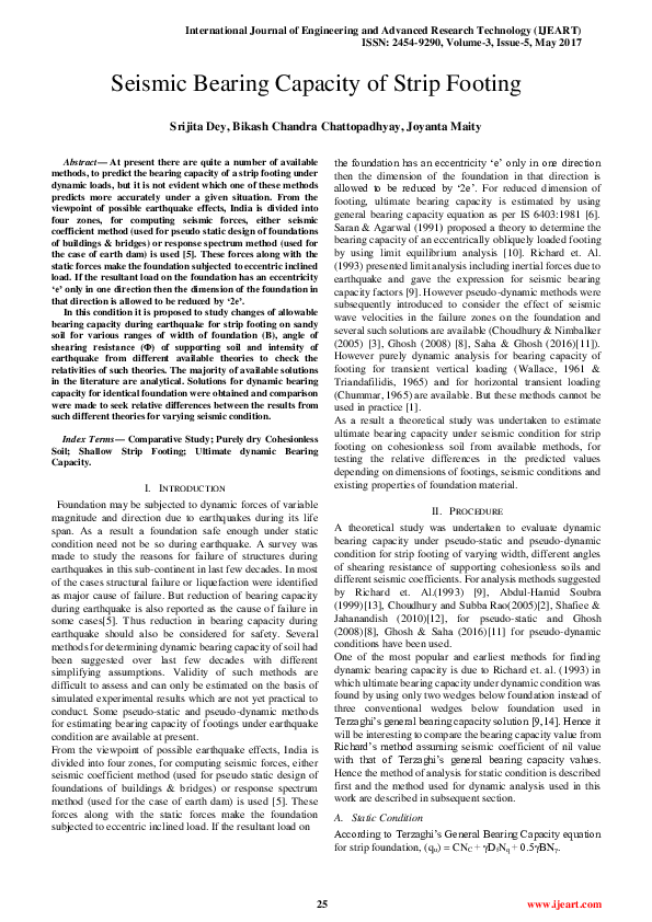 (PDF) Seismic Bearing Capacity of Strip Footing