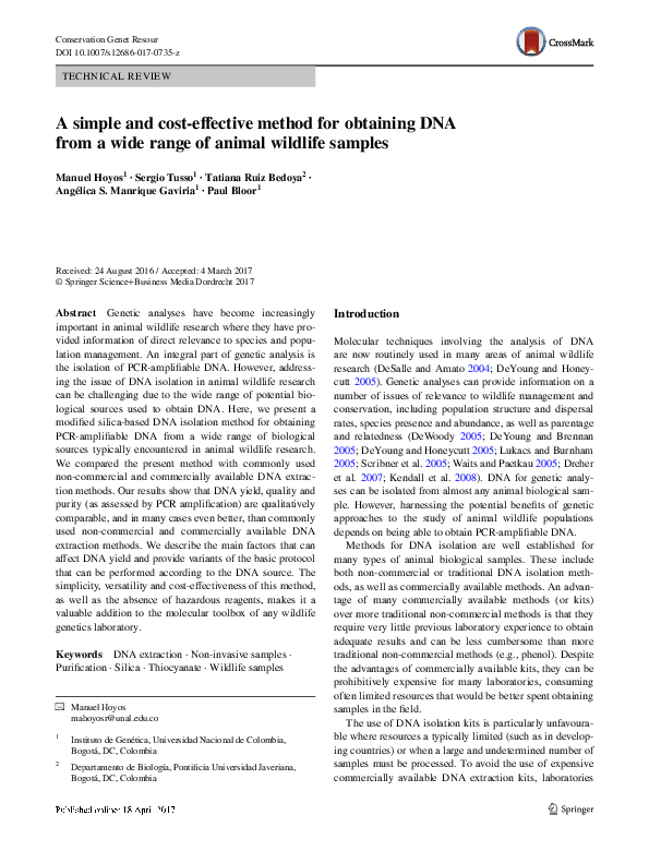 (PDF) A simple and cost-effective method for obtaining DNA from a wide ...