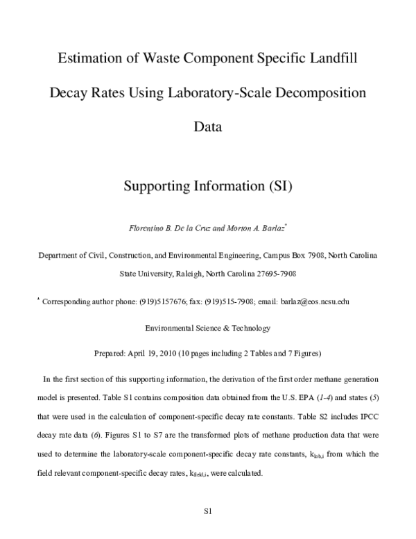 (PDF) Estimation of Waste Component-Specific Landfill Decay Rates Using ...