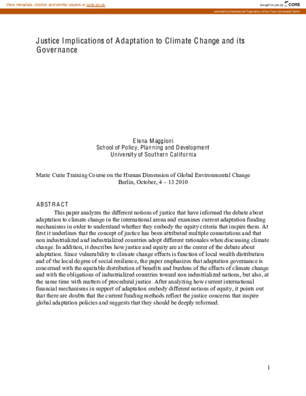(PDF) Justice Implications of Adaptation to Climate Change and its ...