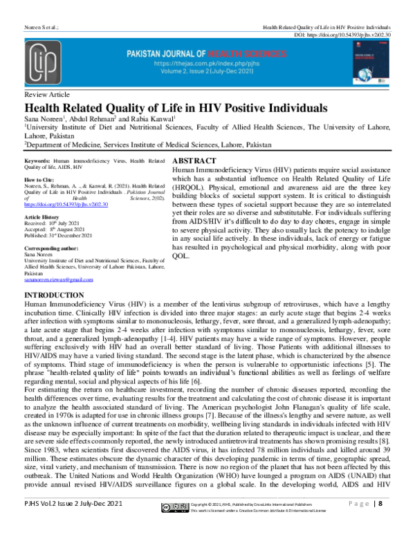 (PDF) Health Related Quality of Life in HIV Positive Individuals
