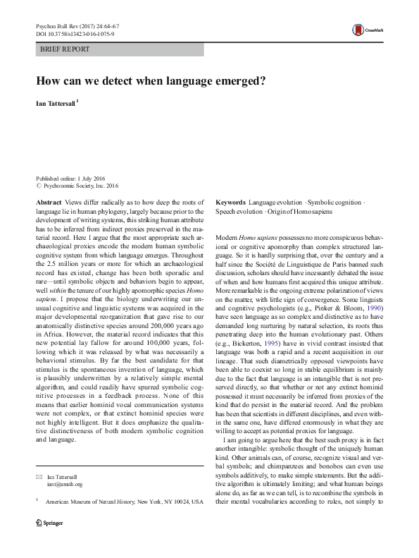 (PDF) How can we detect when language emerged?