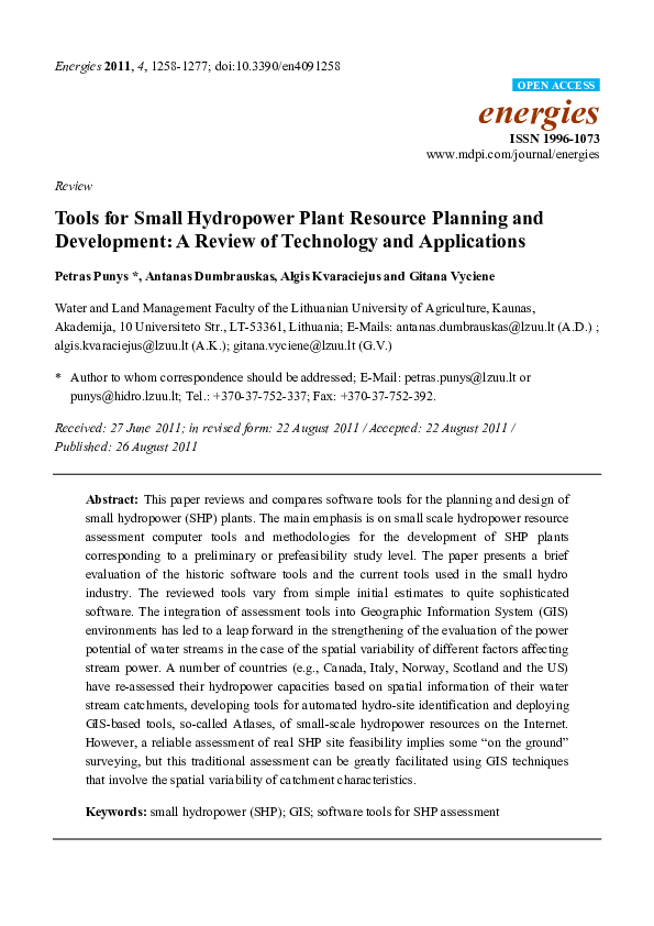 (PDF) Tools for Small Hydropower Plant Resource Planning and ...