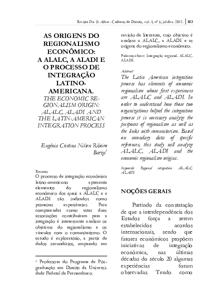 (PDF) AS ORIGENS DO REGIONALISMO ECONÔMICO: A ALALC, A ALADI E O ...