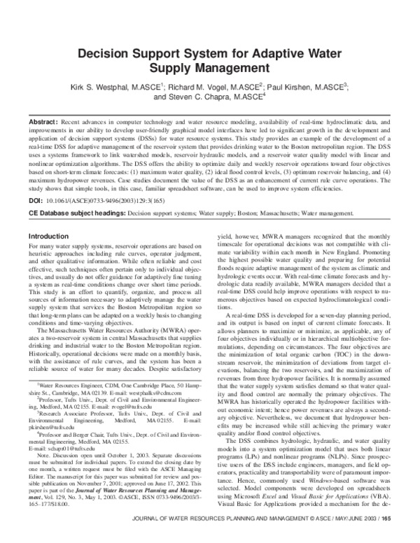 (PDF) Decision Support System for Adaptive Water Supply Management