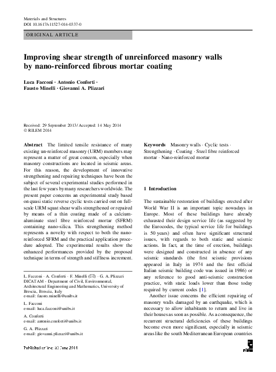 (PDF) Improving shear strength of unreinforced masonry walls by nano ...