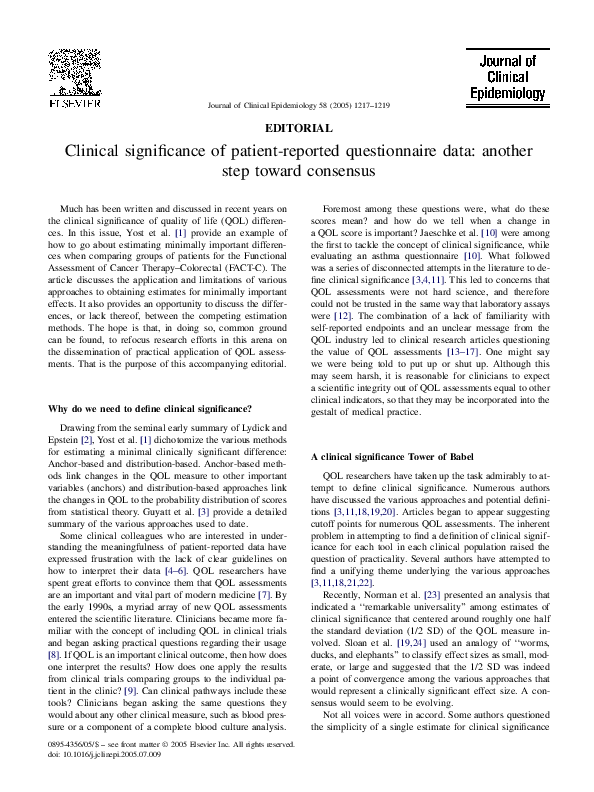 (PDF) Clinical significance of patient-reported questionnaire data ...