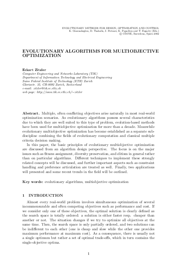 (PDF) EVOLUTIONARY ALGORITHMS FOR MULTIOBJECTIVE OPTIMIZATION