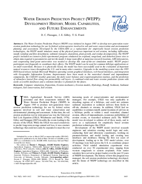 (PDF) Water Erosion Prediction Project (WEPP) Development History