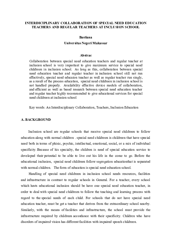 (DOC) Interdiciplinary Collaboration of Special Need Education Teachers ...