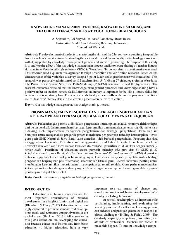 (PDF) Knowledge management process, knowledge sharing, and teacher ...