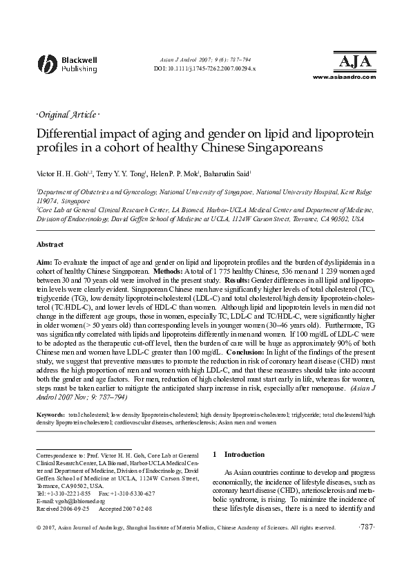 (PDF) Differential impact of aging and gender on lipid and lipoprotein ...