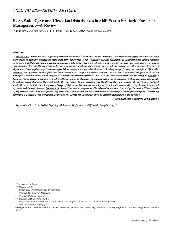 (PDF) Sleep/wake cycle and circadian disturbances in shift work ...