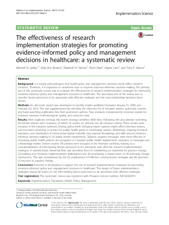 (PDF) The effectiveness of research implementation strategies for ...