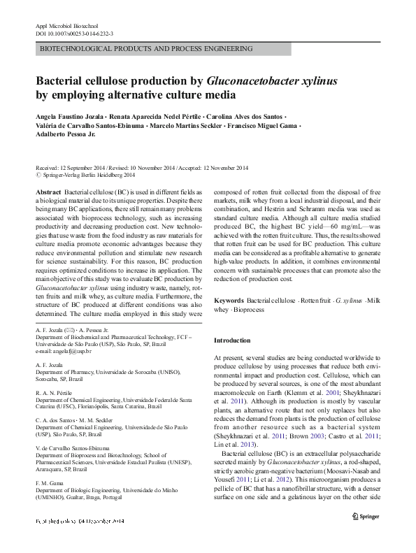 (PDF) Bacterial cellulose production by Gluconacetobacter sp. PKY5 in a ...