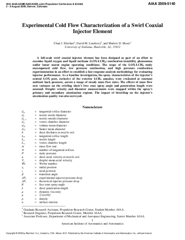 (PDF) Experimental Cold Flow Characterization of a Swirl Coaxial ...