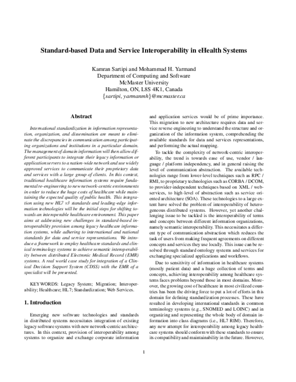 (PDF) Standard-based data and service interoperability in eHealth systems