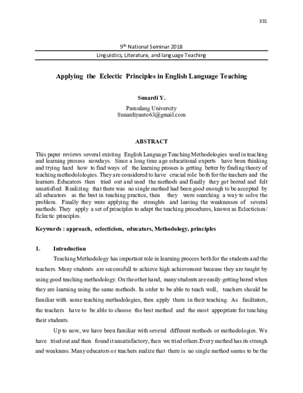 (PDF) Applying the Eclectic Principles in English Language Teaching