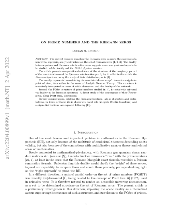 (PDF) On Prime Numbers and The Riemann Zeros