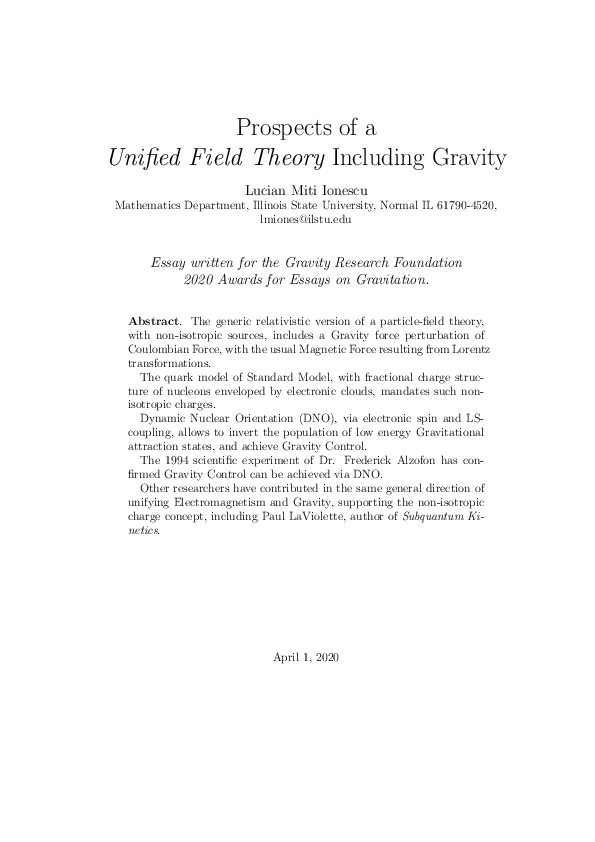 (PDF) Prospects of a Unified Field Theory Including Gravity