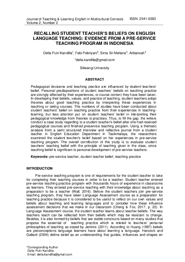 (PDF) Recalling Student Teacher’s Beliefs on English Language Teaching ...