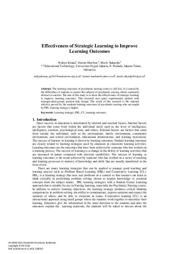 (PDF) Effectiveness of Strategic Learning to Improve Learning Outcomes