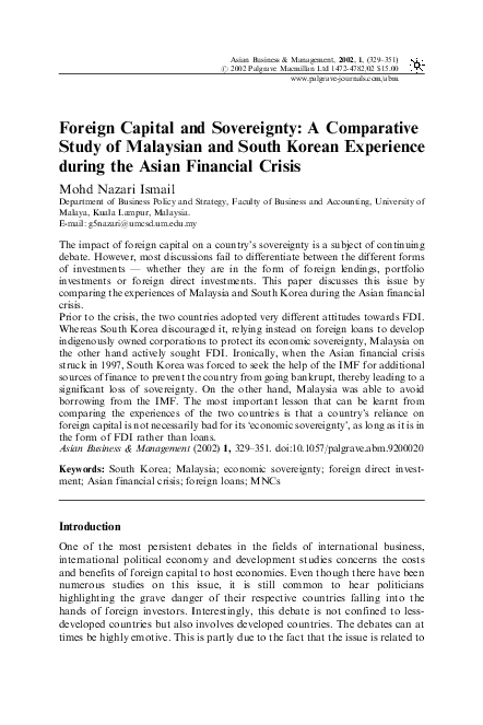 (PDF) Foreign Capital and Sovereignty: A Comparative Study of Malaysian ...