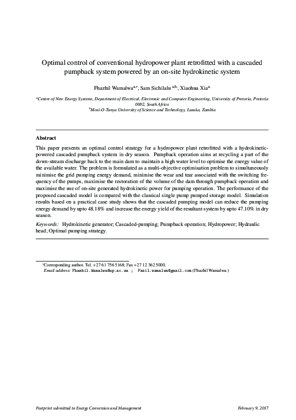 (PDF) Optimal control of conventional hydropower plant retrofitted with ...