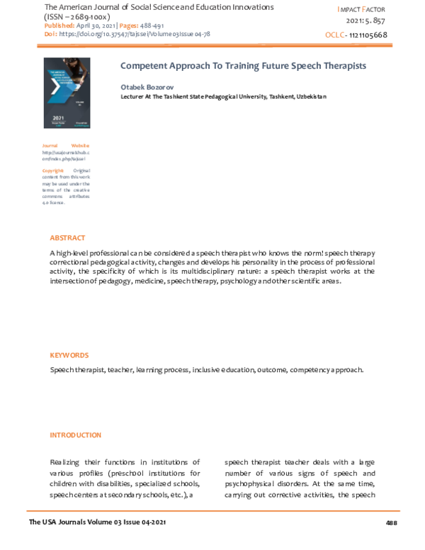 (PDF) Competent Approach To Training Future Speech Therapists