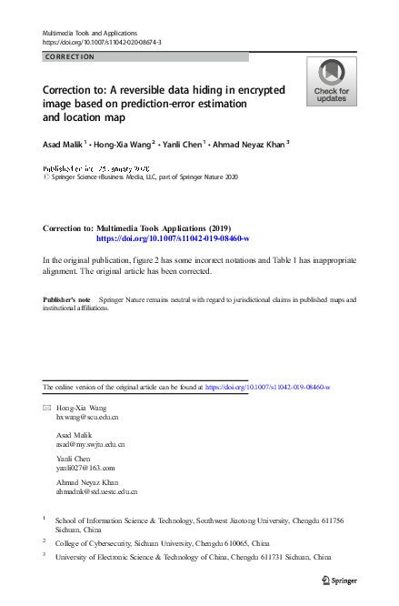 (PDF) Correction to: A reversible data hiding in encrypted image based ...