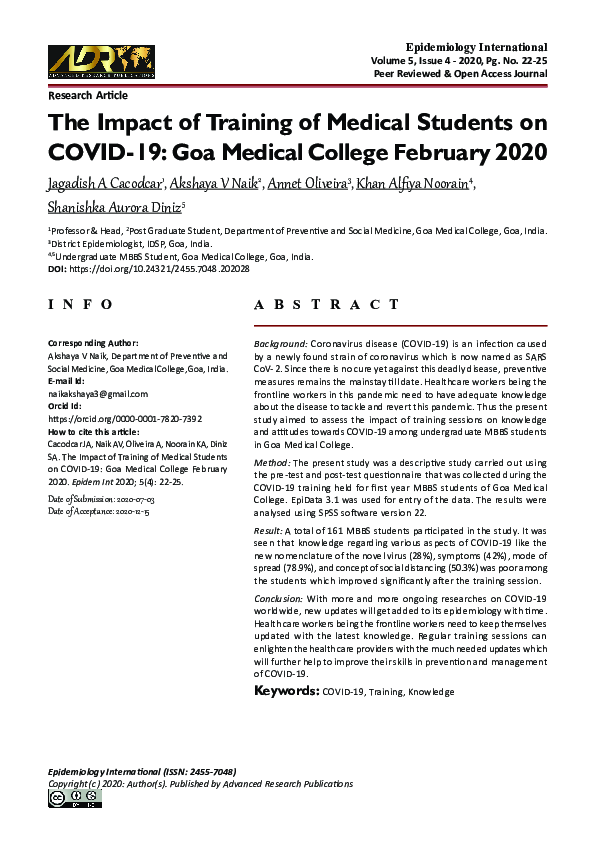 (PDF) The Impact of Training of Medical Students on COVID-19: Goa ...