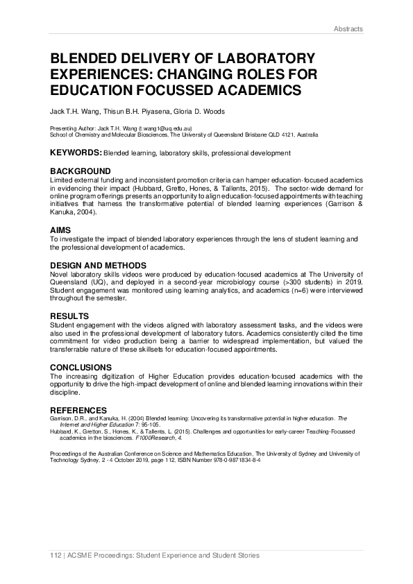 (PDF) Blended delivery of laboratory experiences: Changing roles for ...