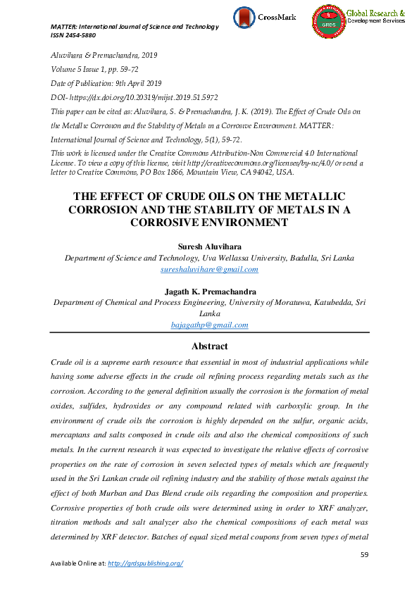 (PDF) The Effect of Crude Oils on the Metallic Corrosion and the ...