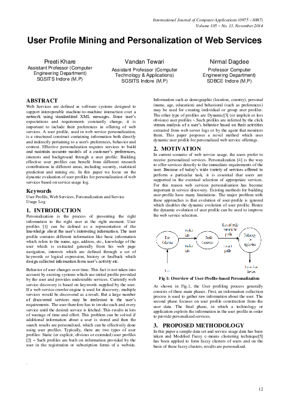 (PDF) User Profile Mining and Personalization of Web Services
