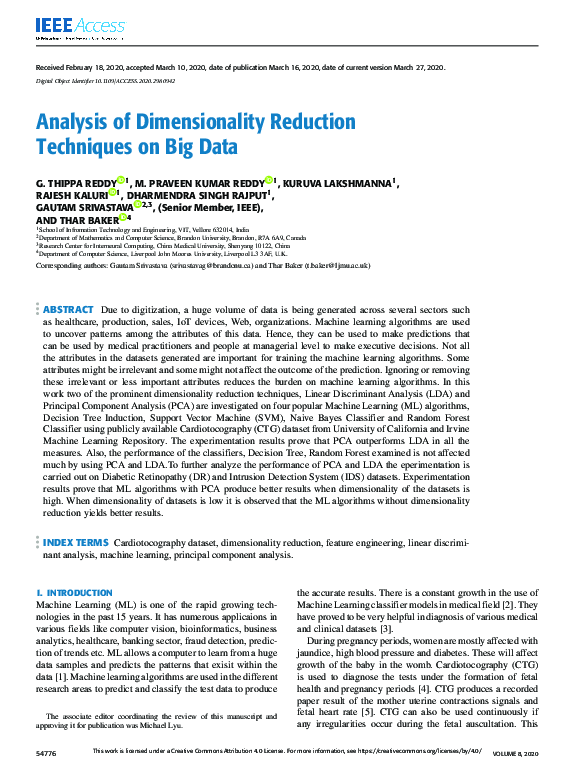 (PDF) Analysis of Dimensionality Reduction Techniques on Big Data