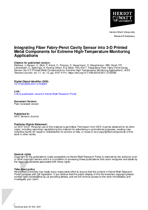 (PDF) Integrating Fiber Fabry-Perot Cavity Sensor Into 3-D Printed ...
