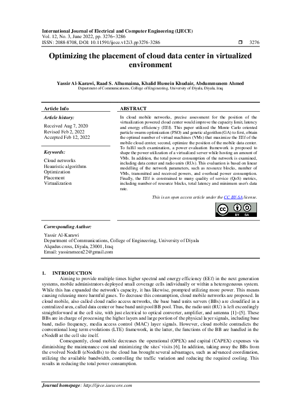 (PDF) Optimizing the placement of cloud data center in virtualized ...