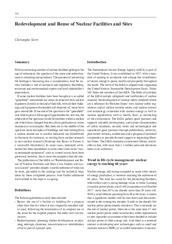 (PDF) Redevelopment and Reuse of Nuclear Facilities and Sites