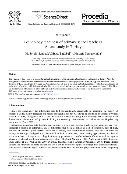 (PDF) Technology readiness of primary school teachers: A case study in ...
