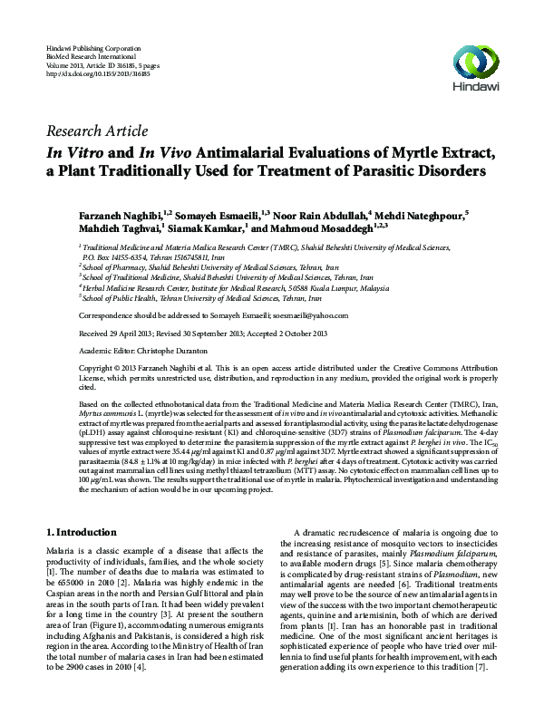 (PDF) In vitro and in vivo antimalarial evaluations of myrtle extract ...
