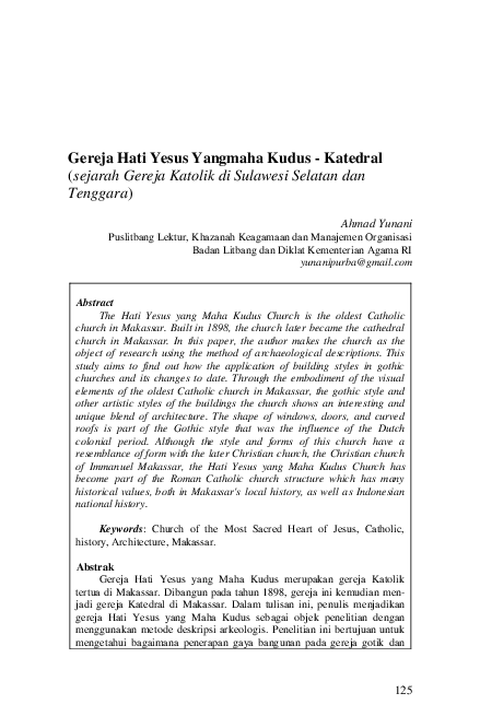 (PDF) Gereja Hati Yesus Yang maha Kudus - Katedral (sejarah Gereja